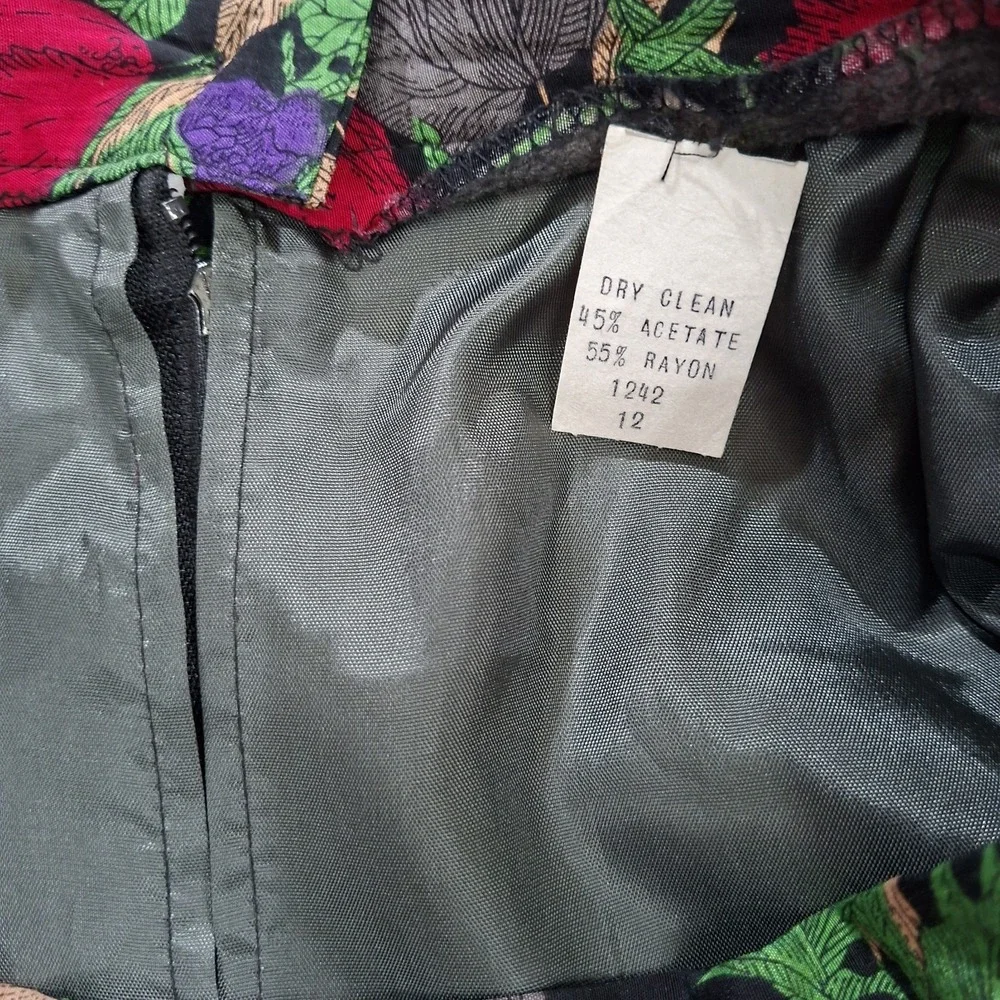 Vintage 80s Se Lah Skirt Suit 12 Bold Red Purple Floral Peplum Blazer‎ 2 Piece
